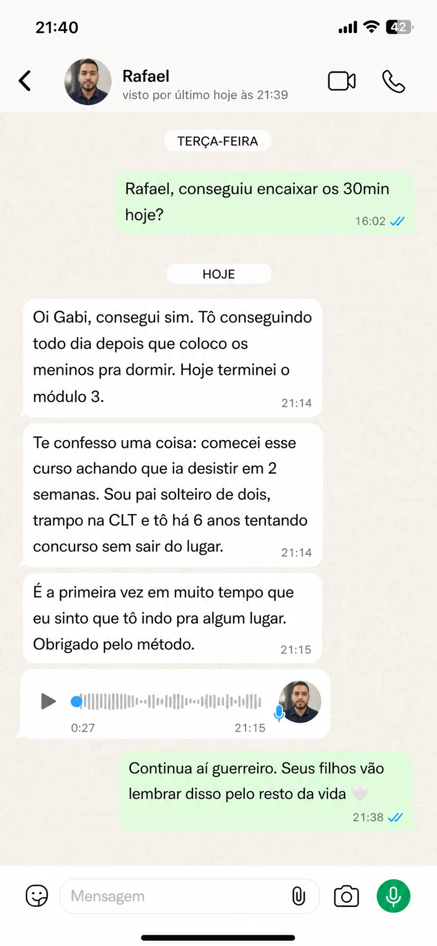 Mensagem da Paula para Gabi