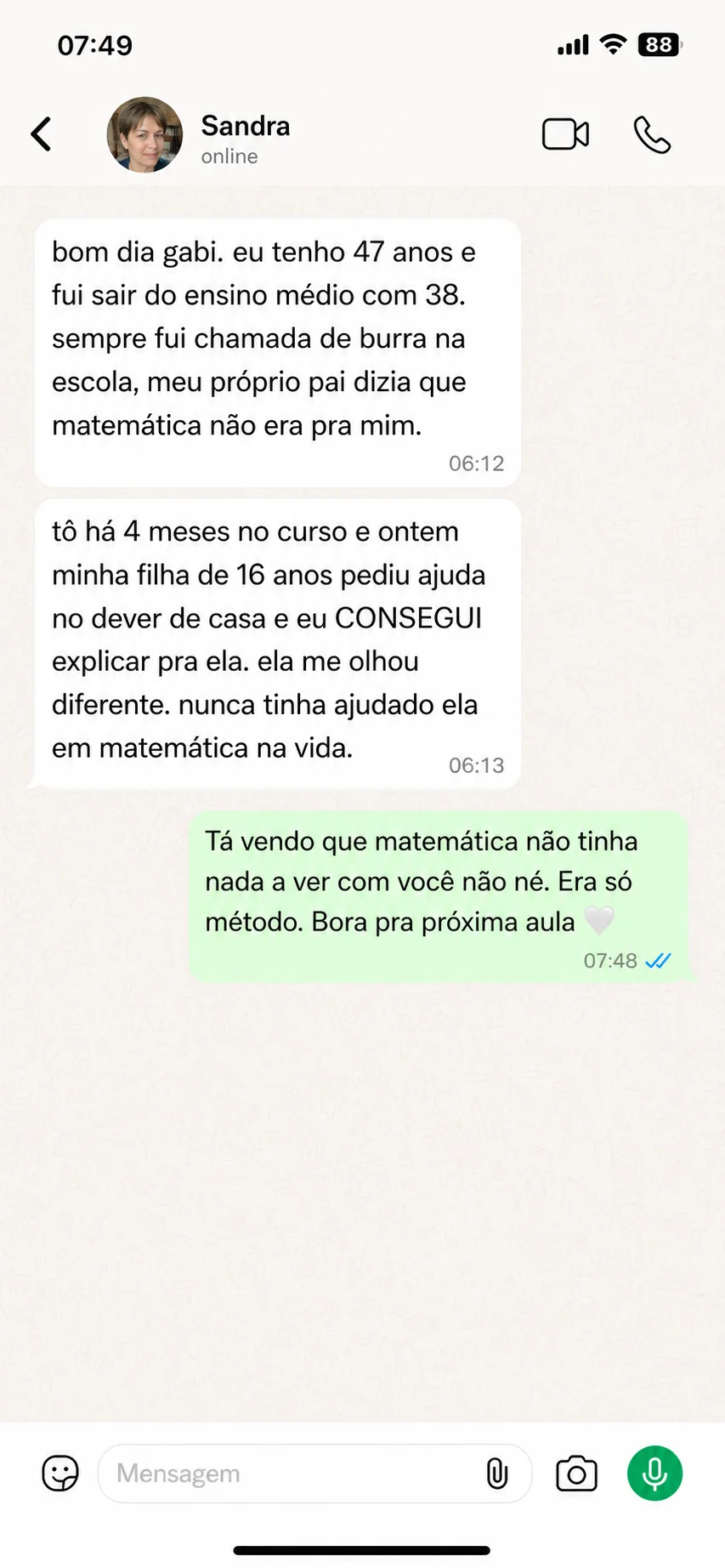 Mensagem do Marcos para Gabi